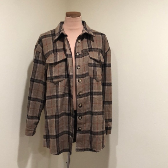 Missguided Shacket Shirt Jacket Size 4 Brown Plaid - Picture 2 of 9